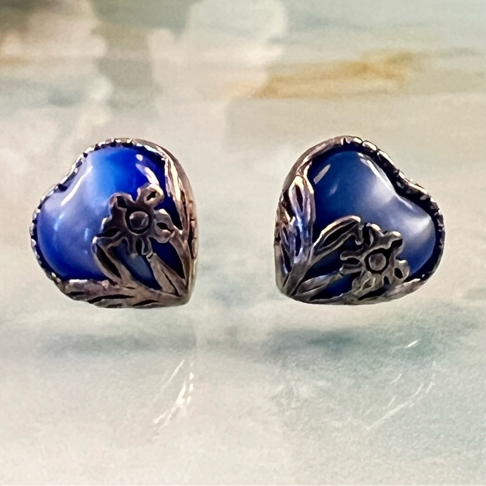 DBS Blue Heart and Flower Earrings
